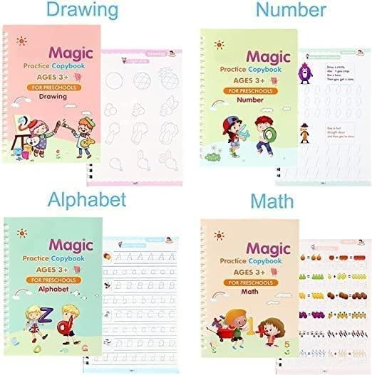 Magic Practice Copybook (4 BOOKS,1 PEN,1 GRIP,10 REFILL)